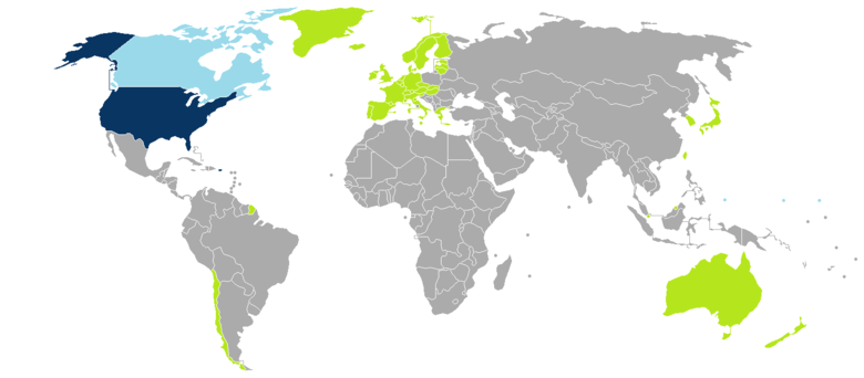 Krajiny, na ktoré sa vzťahuje program VWP